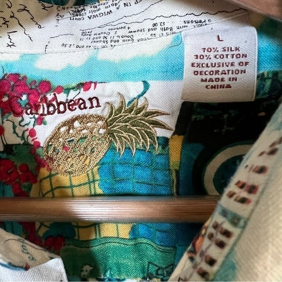 Caribbean Pineapple Men’s Hawaiian Maxwell Silk Blend Button Down Shirt, Large - Picture 6 of 9